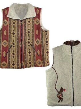 Blair Vest Reversible Sherpa Fleece Aztec Kokopelli Southwest *RARE VTG FIND*